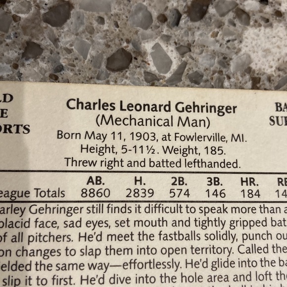 MINT RARE Hard to find Charles Leonard Gehringer MLB baseball cards HALL OF FAME - Picture 4 of 11